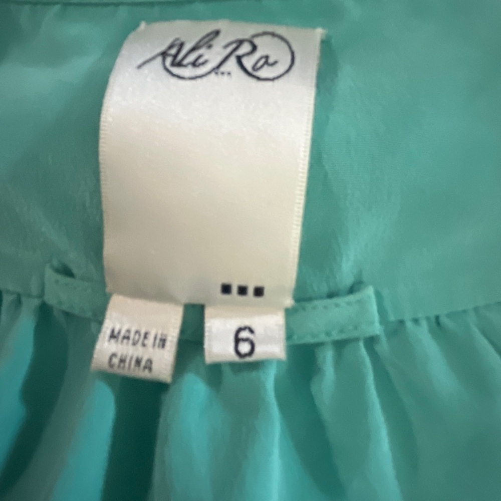 Ali Ro Green Flutter Sleeve Ruffled Light Teal Dress Size 6 - Picture 7 of 8